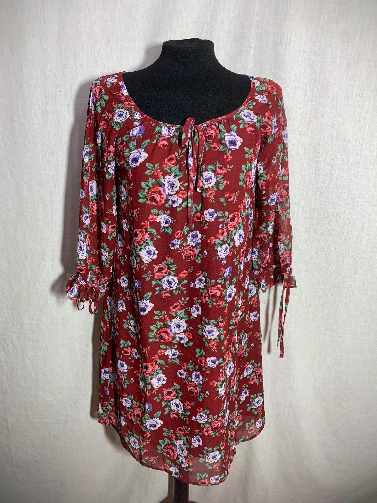 Vestido Floral Burdeos de Manga Larga | Burgundy Floral Long Sleeve Dress | Riverside – Riverside – taille M / 38 / 10 3