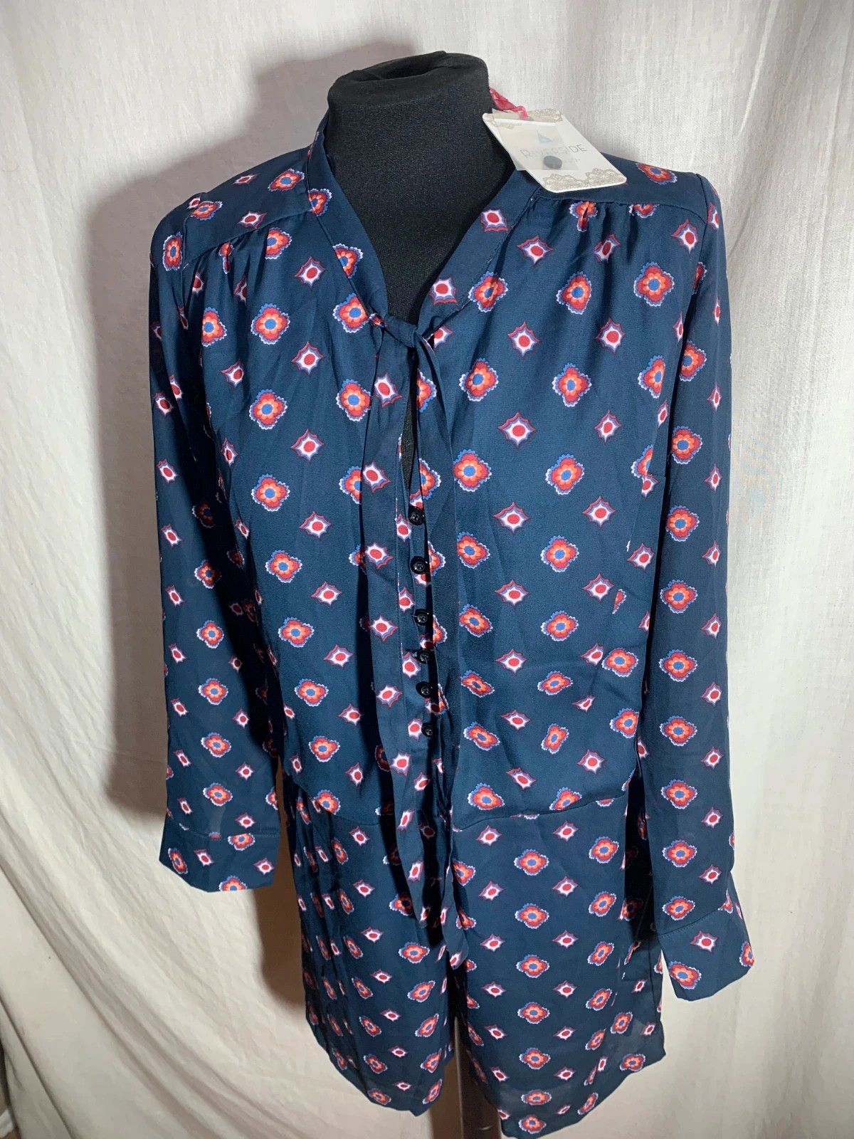 Mono Azul Estampado de Manga Larga | Blue Printed Long Sleeve Playsuit | Riverside – Riverside – taille M / 38 / 10 4