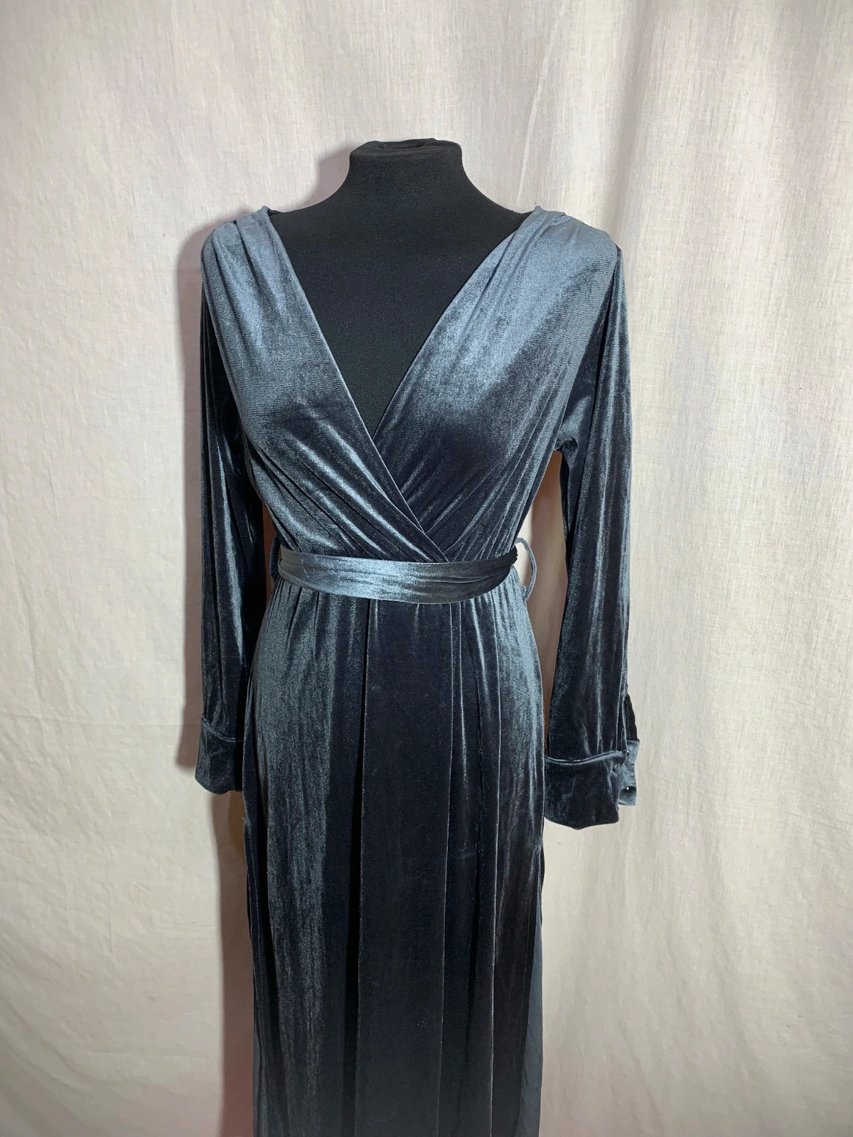 Vestido Largo de Terciopelo Gris Oscuro | Dark Grey Velvet Long Dress | T.U – taille M / 38 / 10 3
