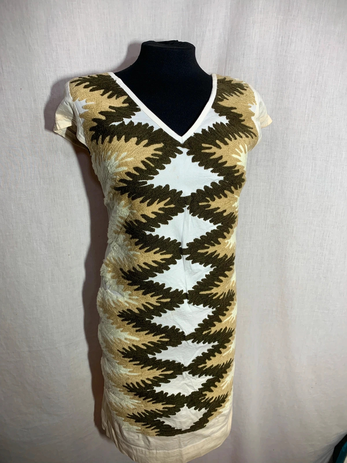 Vestido Estampado Geométrico Beige y Verde | Beige & Green Geometric Dress | Almatrichi – Almatrichi – taille S / 36 / 8 5