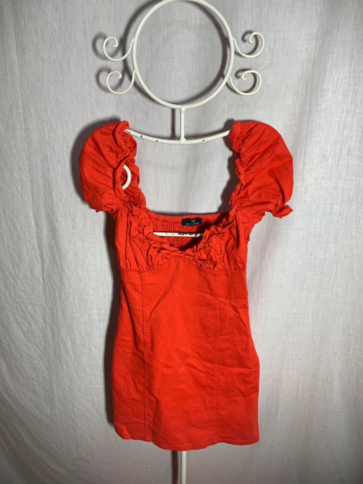Vestido Corto Rojo Claro con Mangas Abullonadas | Light Red Puff Sleeve Dress | Bershka – Bershka – taille S / 36 / 8 5