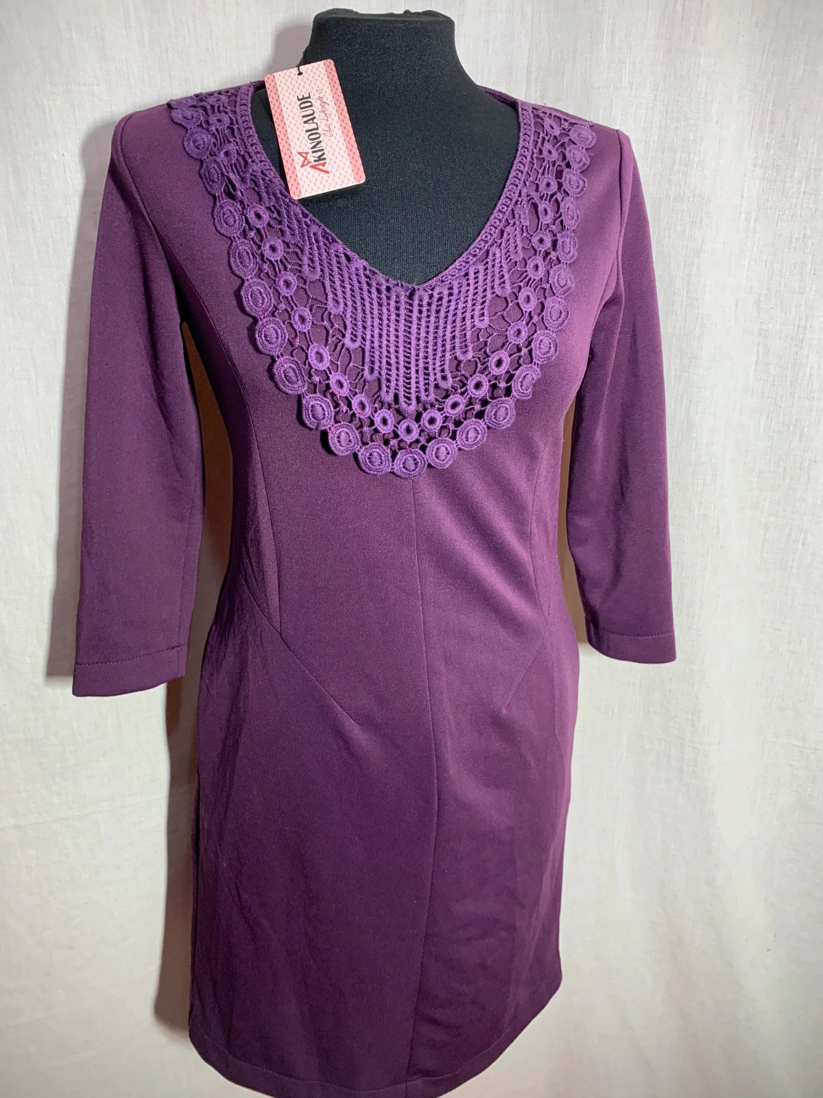 Vestido Morado Manga 3/4 con Detalle Bordado | Purple Embroidered Dress | Akino Laude – AKINO LAUDE – taille XS / 34 / 6 4