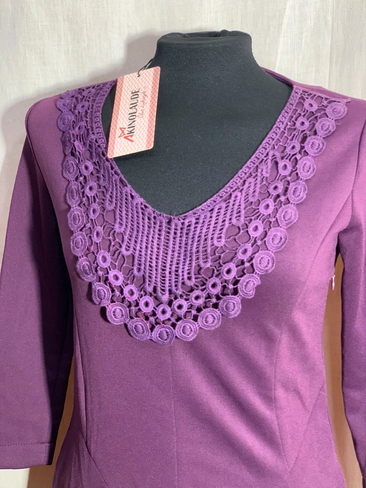 Vestido Morado Manga 3/4 con Detalle Bordado | Purple Embroidered Dress | Akino Laude – AKINO LAUDE – taille XS / 34 / 6 5