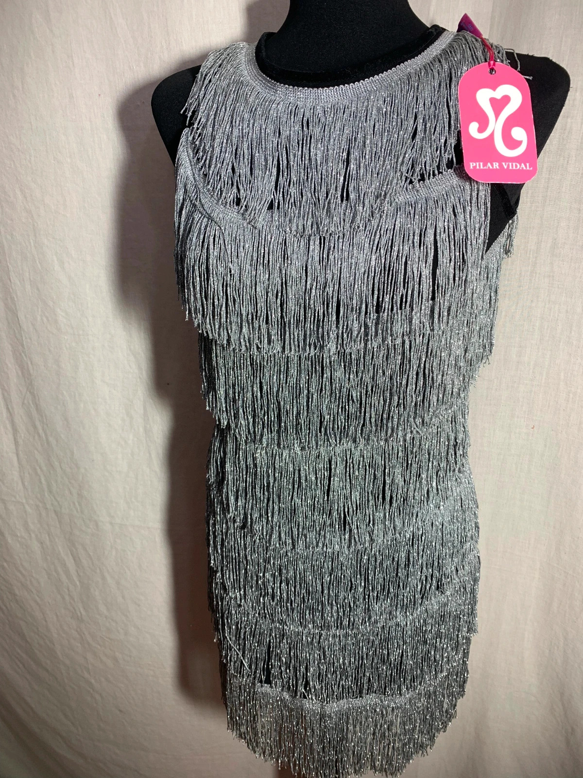Vestido Negro con Flecos Plateados | Black Dress with Silver Fringe | Pilar Vidal – taille S / 36 / 8 2