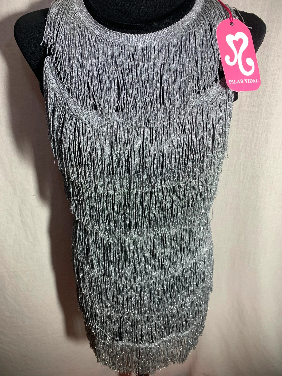 Vestido Negro con Flecos Plateados | Black Dress with Silver Fringe | Pilar Vidal – taille S / 36 / 8 3