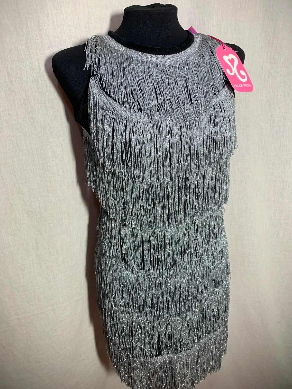 Vestido Negro con Flecos Plateados | Black Dress with Silver Fringe | Pilar Vidal – taille S / 36 / 8 4