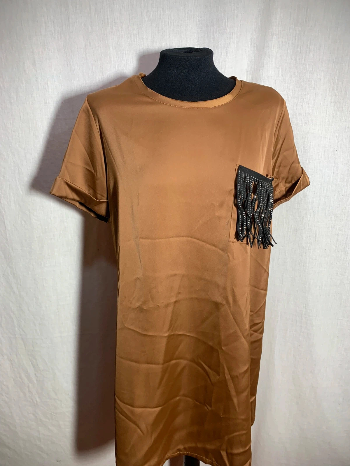 Camiseta Marrón con Bolsillo de Encaje | Brown Tee with Lace Pocket | New Collection – New Collection – taille XXL / 44 / 16 4
