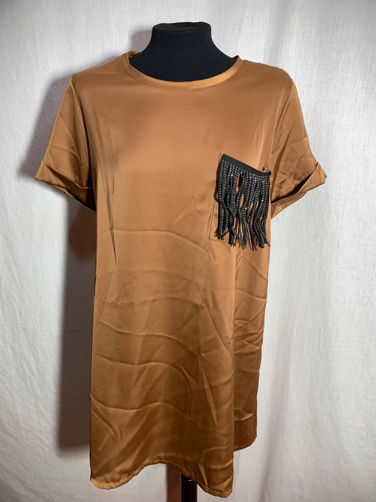 Camiseta Marrón con Bolsillo de Encaje | Brown Tee with Lace Pocket | New Collection – New Collection – taille XXL / 44 / 16 3