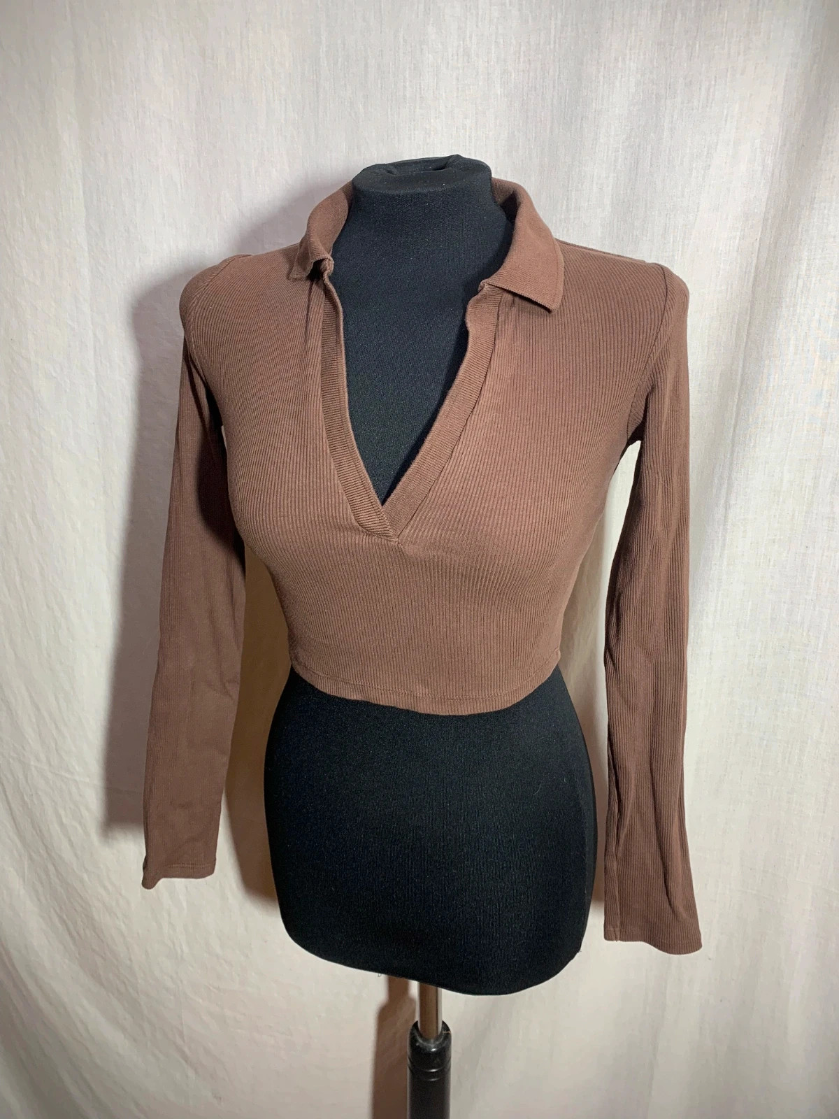 Top de Manga Larga y Cuello de Polo Marrón | Brown Long-Sleeved Polo Neck Top | Zara – Zara – taille S / 36 / 8 3