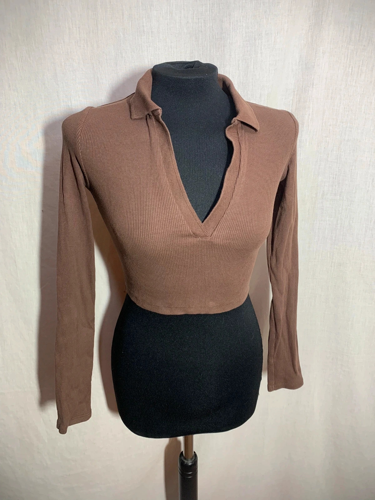 Top de Manga Larga y Cuello de Polo Marrón | Brown Long-Sleeved Polo Neck Top | Zara – Zara – taille S / 36 / 8 4