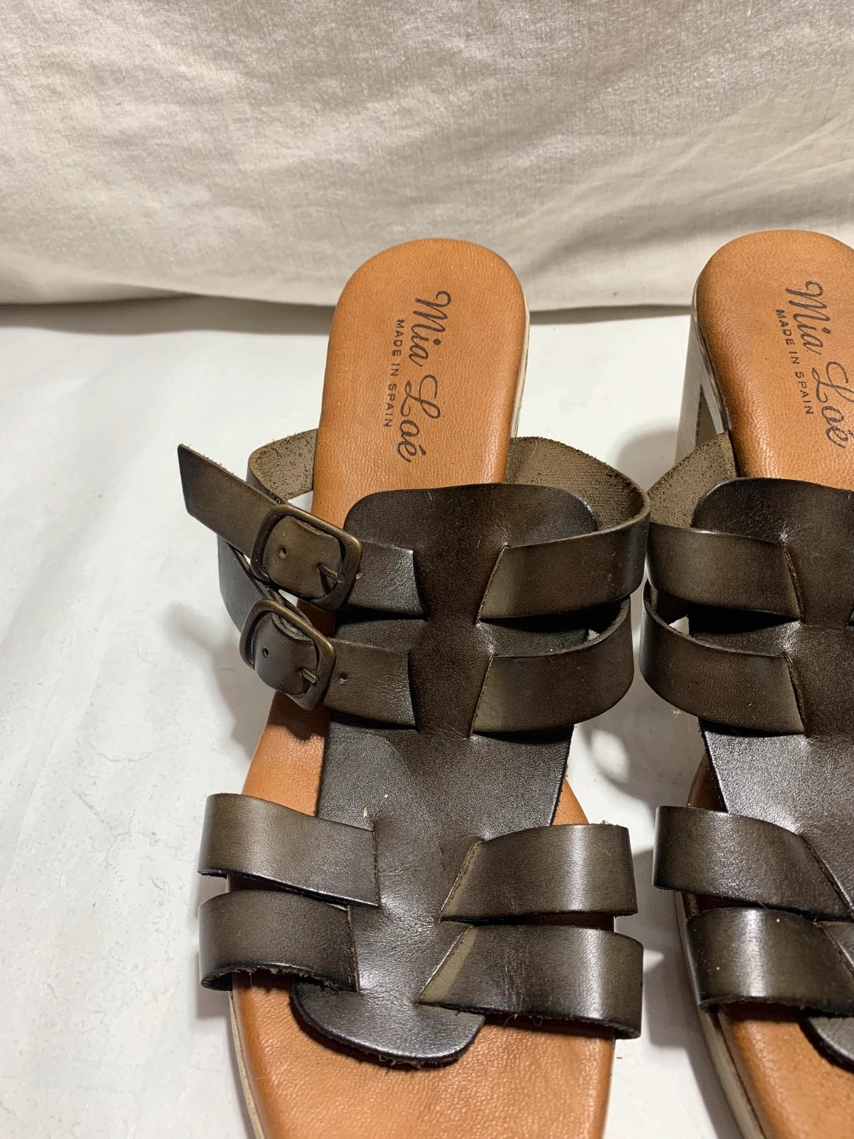 Sandalias de Tiras de Cuero Trenzado con Tacón | Braided Leather Strap Heeled Sandals – Mia Loé – taille 40 2