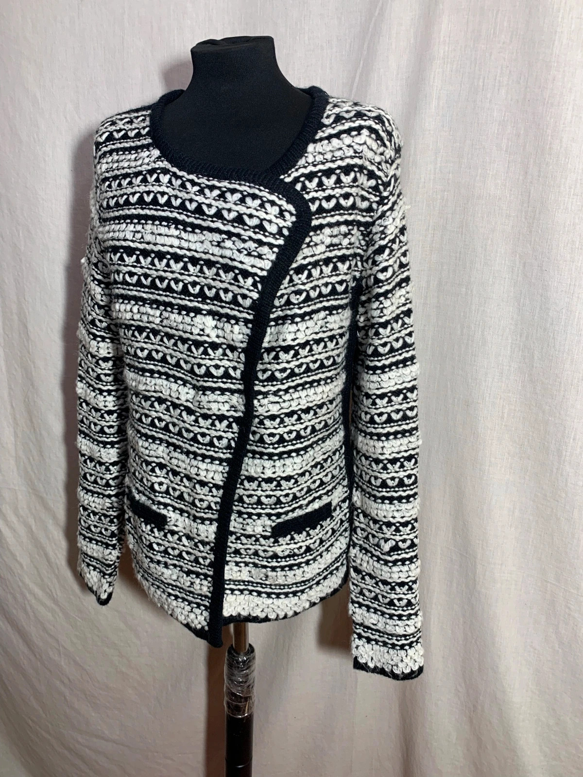 Rebeca de Lana Blanca y Negra | Black and White Wool Cardigan | Paul Brial – Paul Brial – taille L / 40 / 12 2