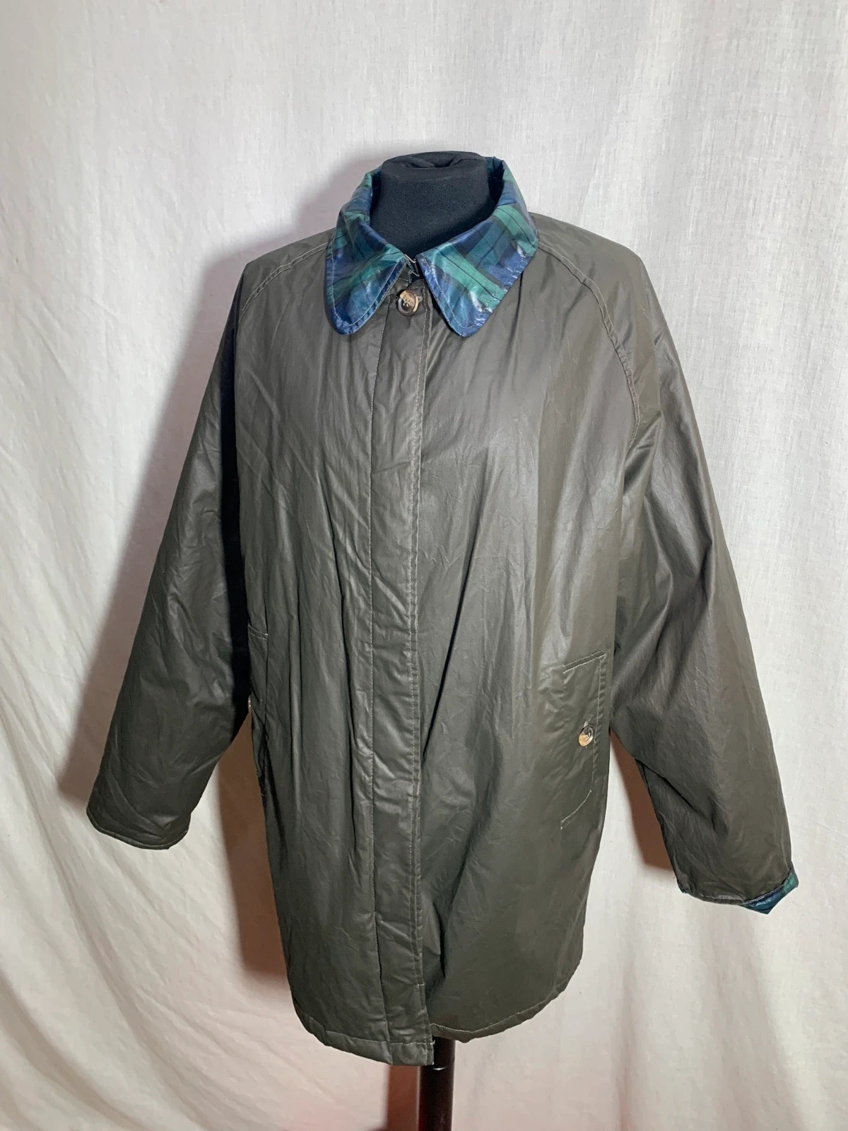 Abrigo Largo Estilo Barbour Verde Oscuro | Dark Green Long Barbour-Style Coat – Riverside – taille XXXL / 46 / 18 3