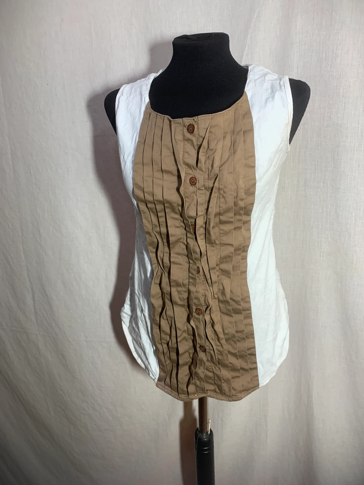 Blusa Sin Mangas Blanca y Marrón |White and Brown Sleeveless Blouse – Almatrichi – taille XXL / 44 / 16 2