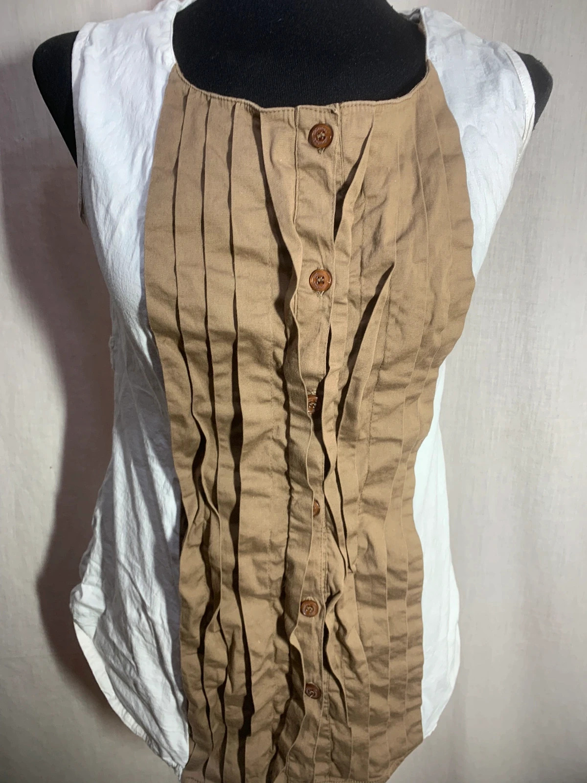 Blusa Sin Mangas Blanca y Marrón |White and Brown Sleeveless Blouse – Almatrichi – taille XXL / 44 / 16 5