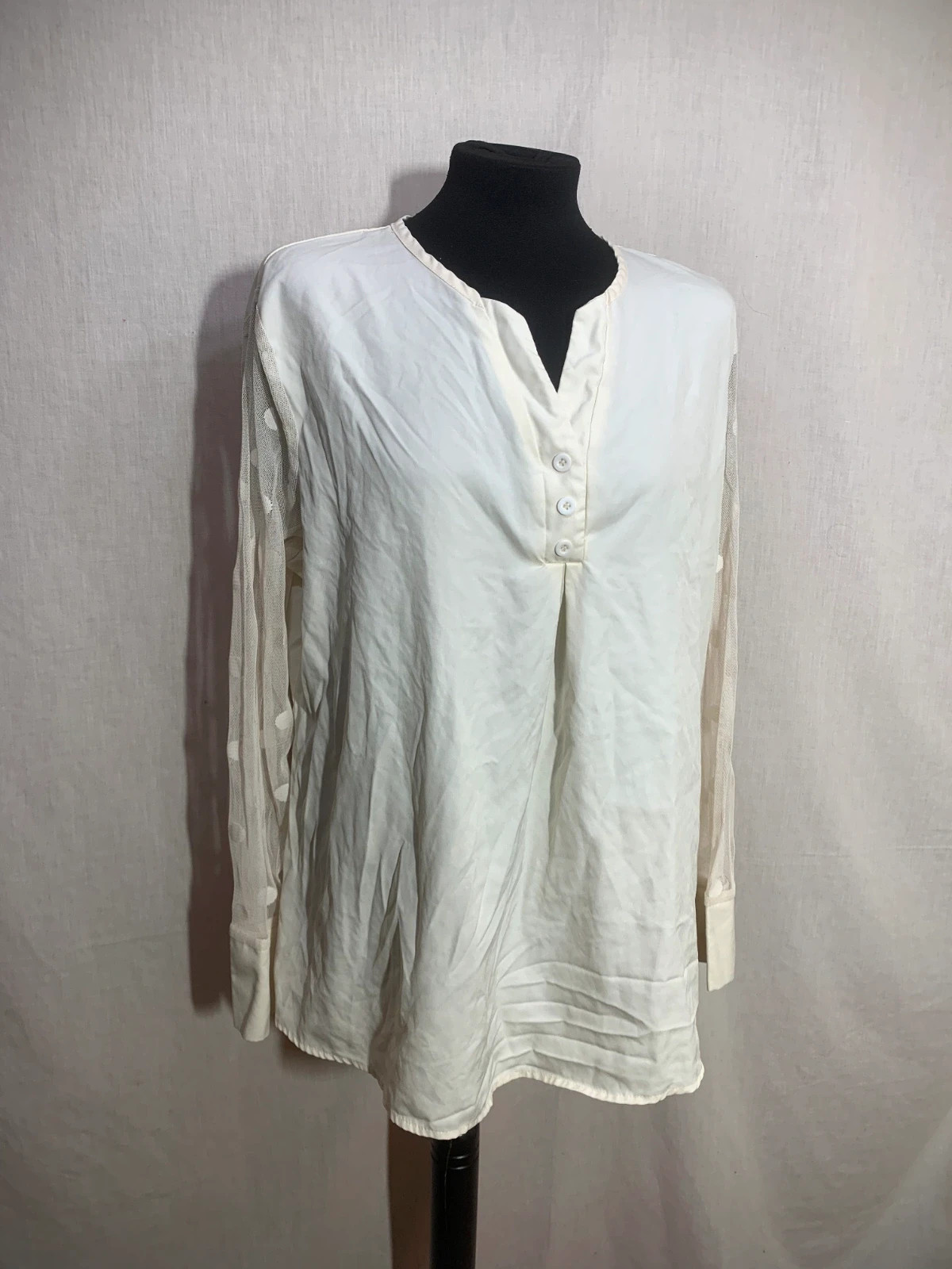 Blusa Blanca con Mangas Transparentes | White Blouse with Sheer Sleeves – taille XXL / 44 / 16 3