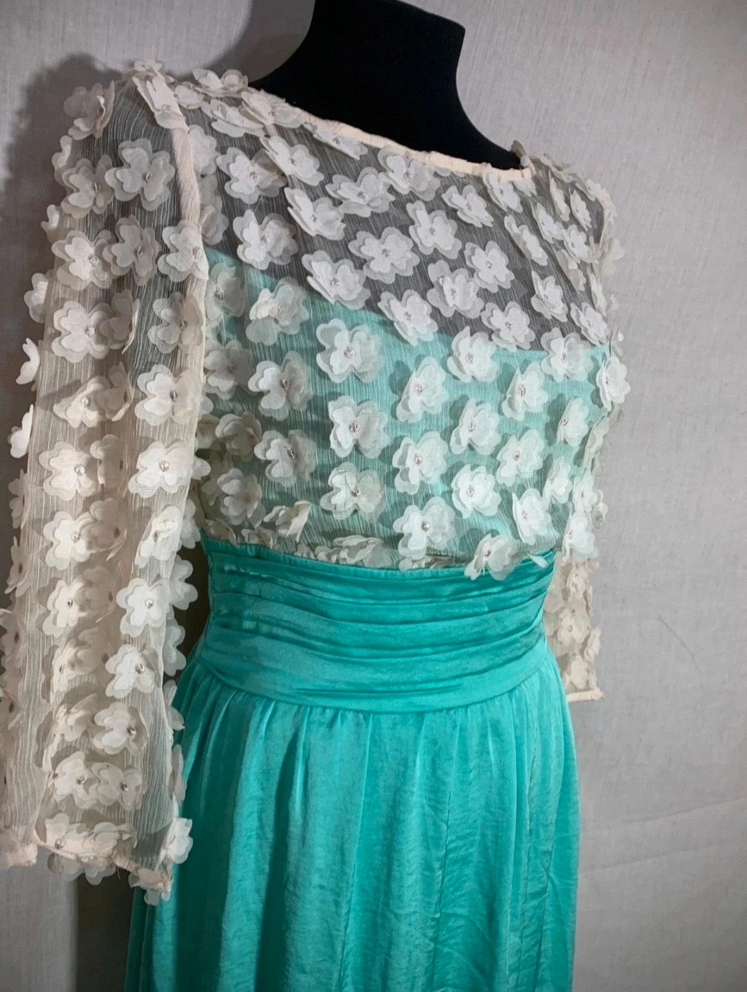 Vestido Largo con Flores Blanco y Turquesa | White and Turquoise Long Floral Dress – K-Kou – taille XL / 42 / 14 2