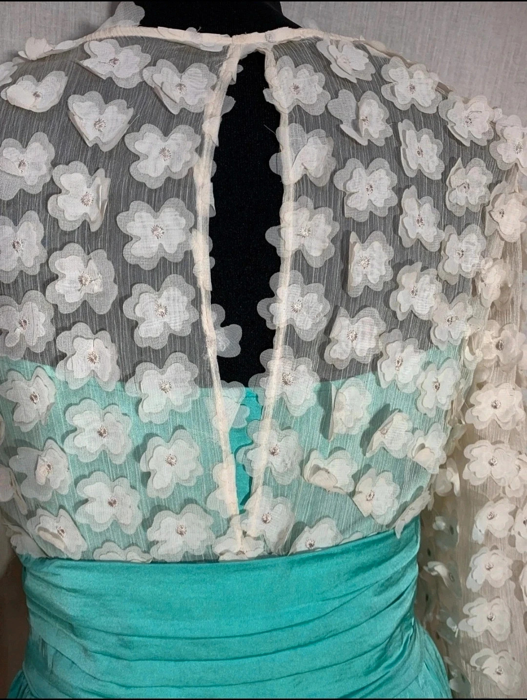 Vestido Largo con Flores Blanco y Turquesa | White and Turquoise Long Floral Dress – K-Kou – taille XL / 42 / 14 5