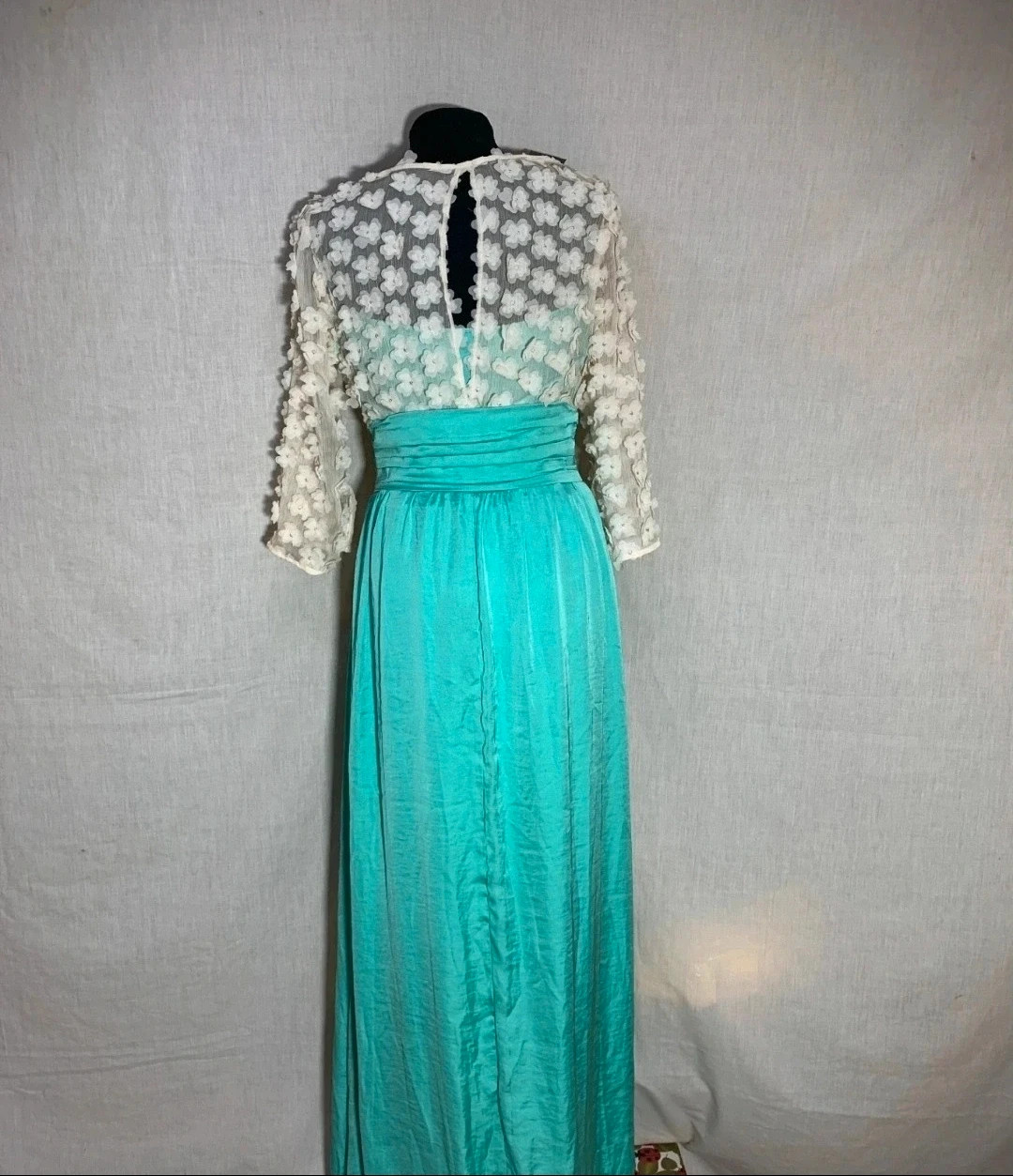 Vestido Largo con Flores Blanco y Turquesa | White and Turquoise Long Floral Dress – K-Kou – taille XL / 42 / 14 4