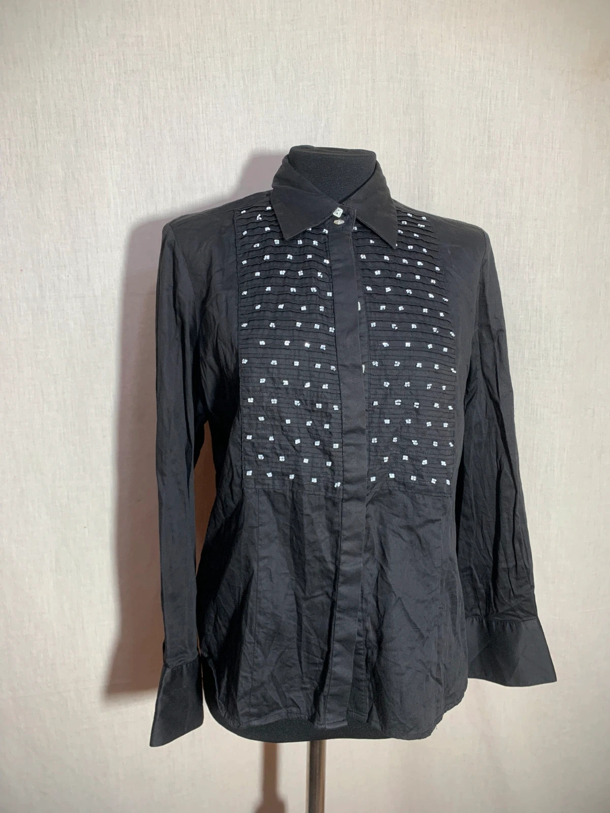 Camisa Negra con Cuentas Plateadas | Black Shirt with Silver Beads – Park Avenue – taille 4XL / 48 / 20 3