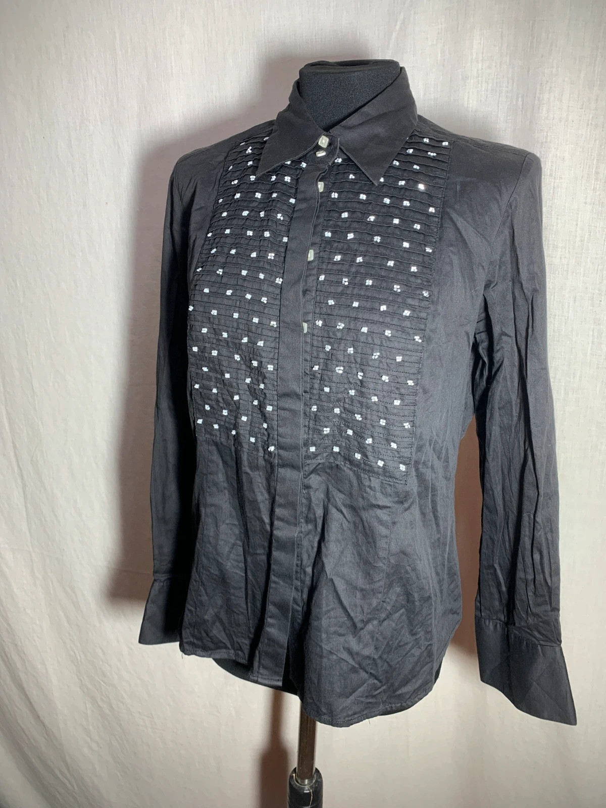Camisa Negra con Cuentas Plateadas | Black Shirt with Silver Beads – Park Avenue – taille 4XL / 48 / 20 5