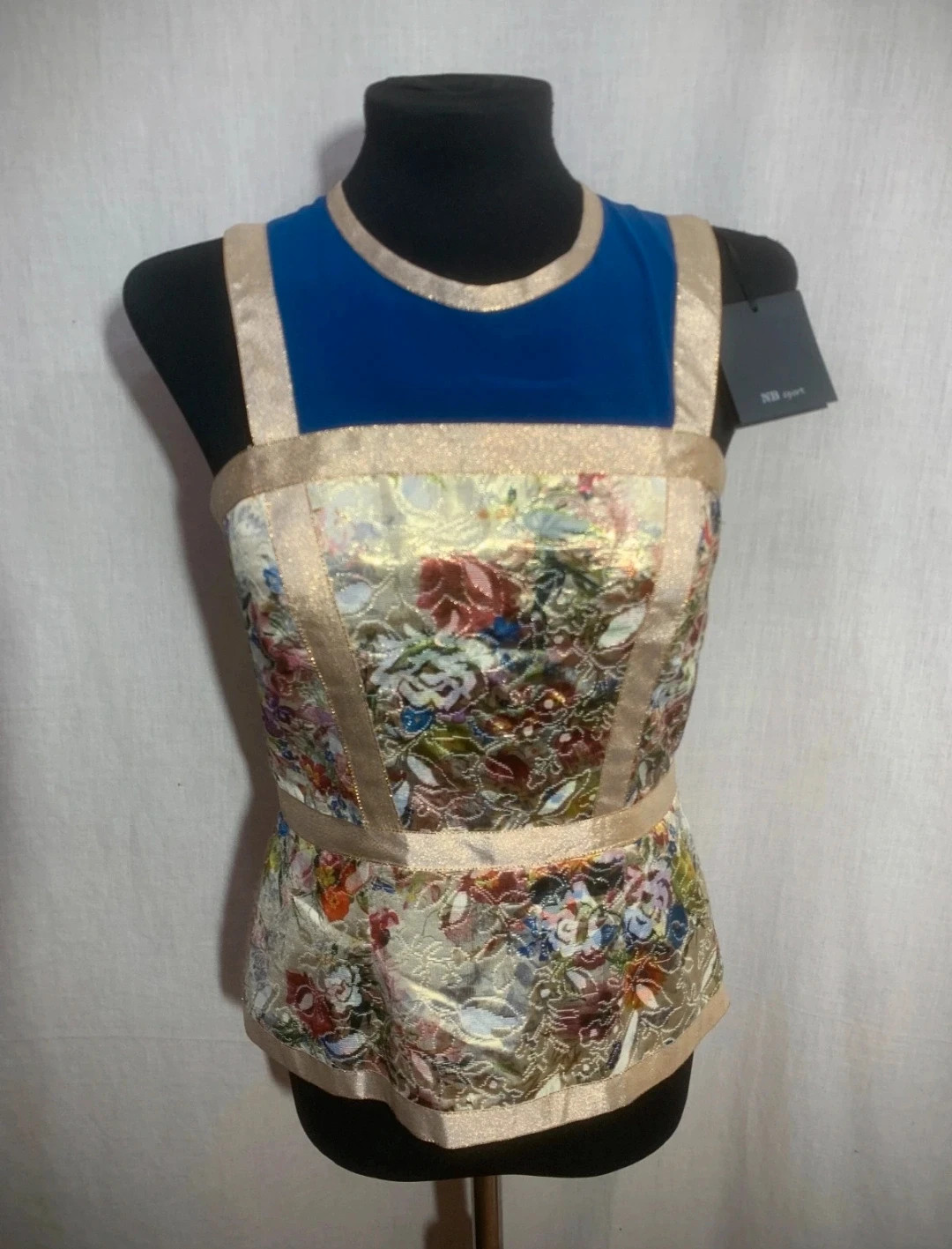 Blusa Ceremonia Azul y Dorada con Estampado Floral | Blue Gold Ceremony Blouse with Floral Print – Fiesta – taille M / 38 / 10 2