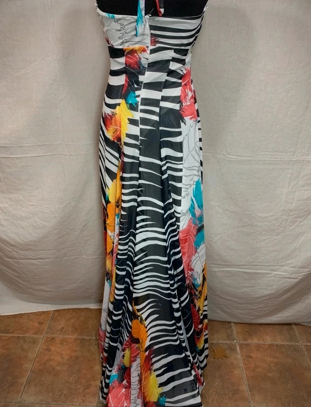 Vestido Largo Fiesta Estampado de Cebra y Floral | Long Party Dress Zebra and Floral Print – Savuka – taille S / 36 / 8 4