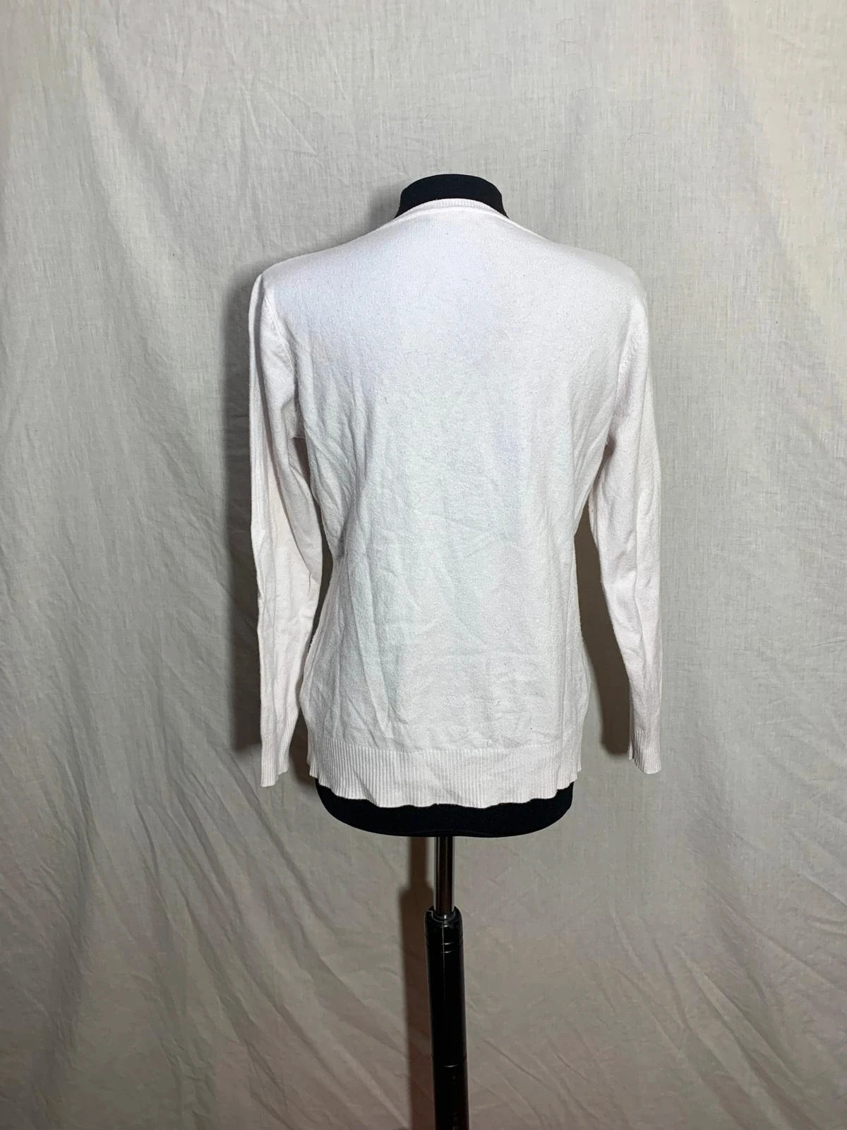 Jersey de punto fino blanco con cuello redondo | White fine knit crewneck sweater | Just be You – Just Be You – taille M / 38 / 10 2