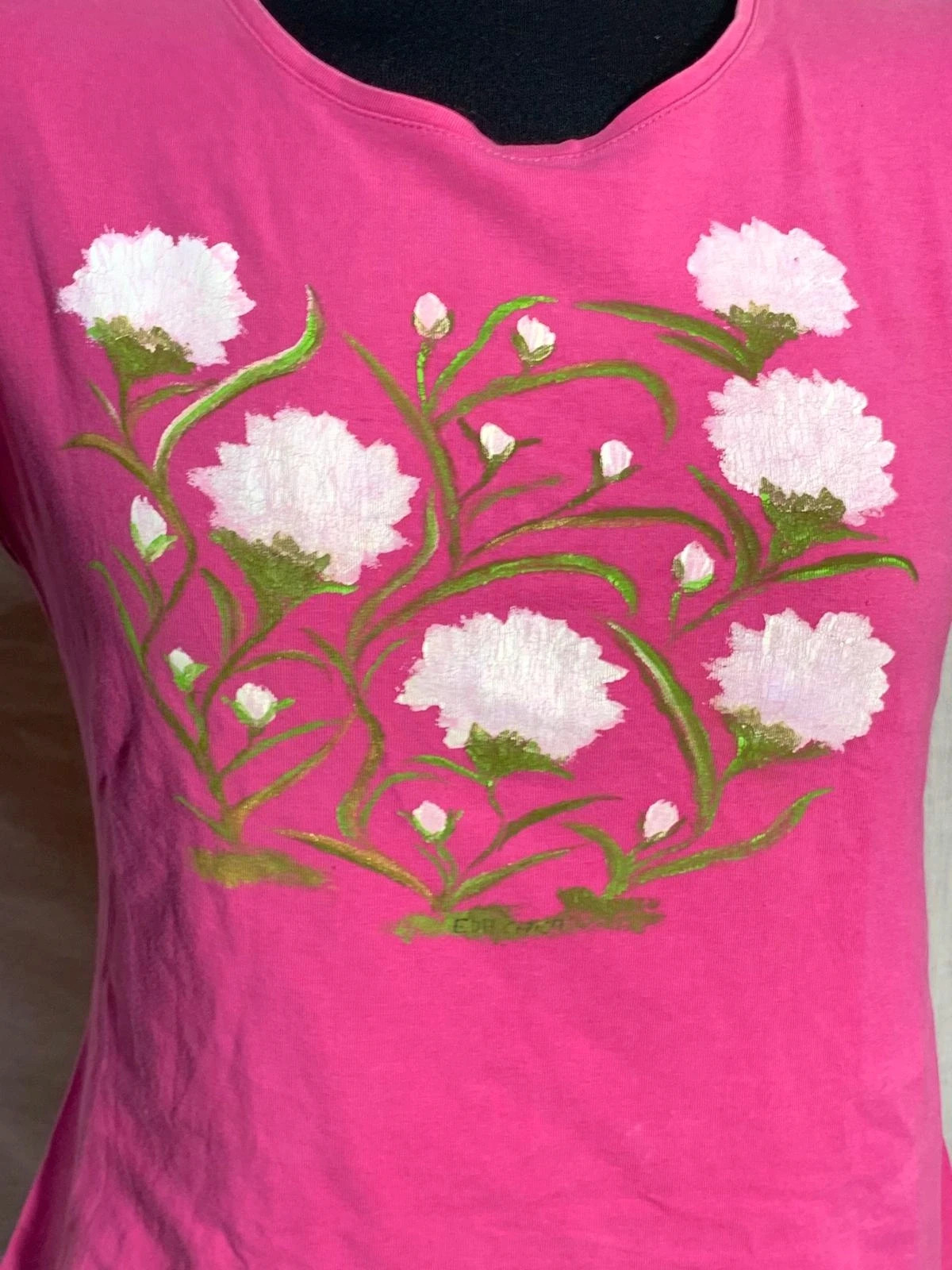Camiseta rosa flores pintadas | Pink hand-painted flower t-shirt | Zara – Zara – taille XL / 42 / 14 4
