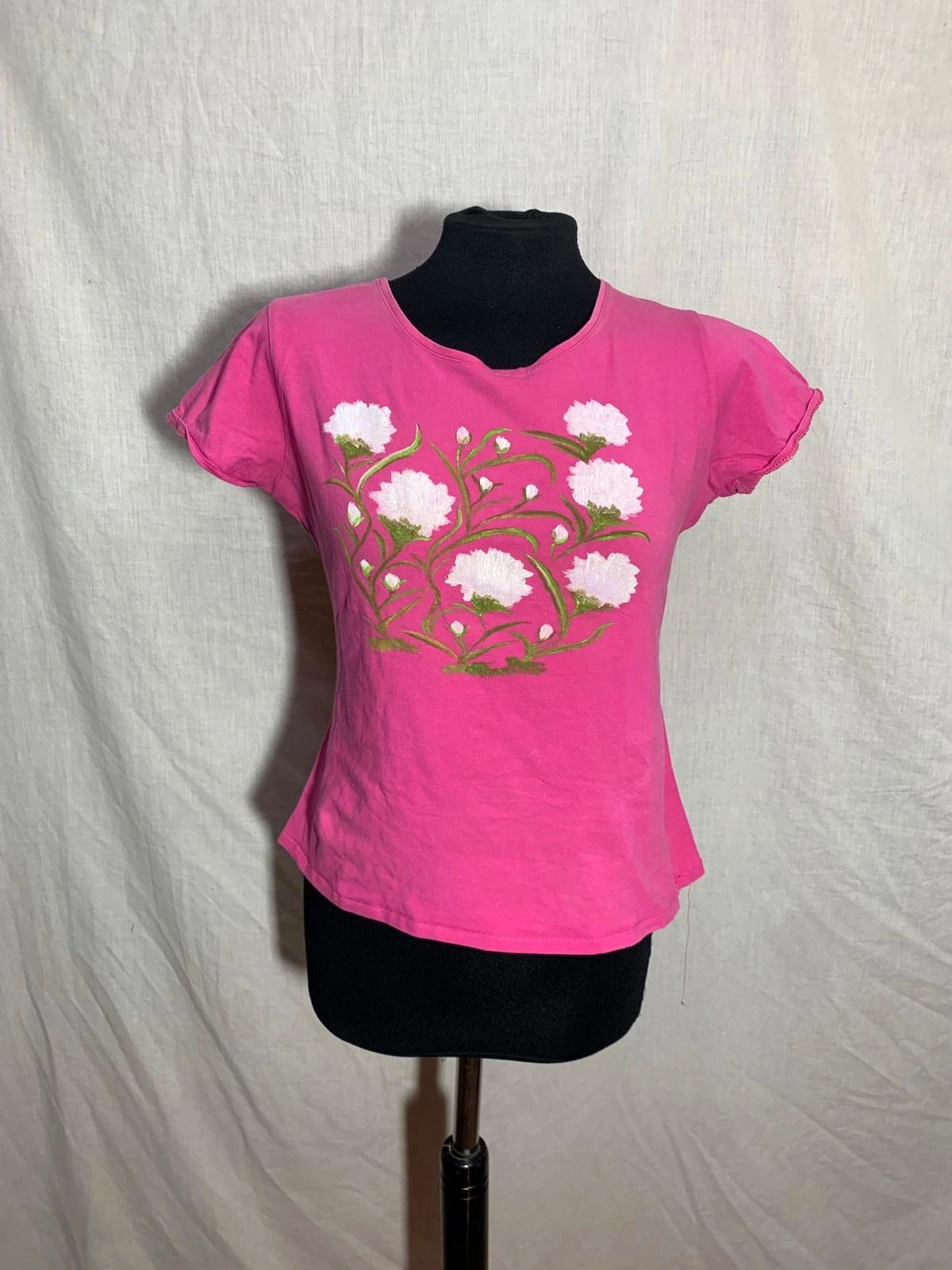 Camiseta rosa flores pintadas | Pink hand-painted flower t-shirt | Zara – Zara – taille XL / 42 / 14 3