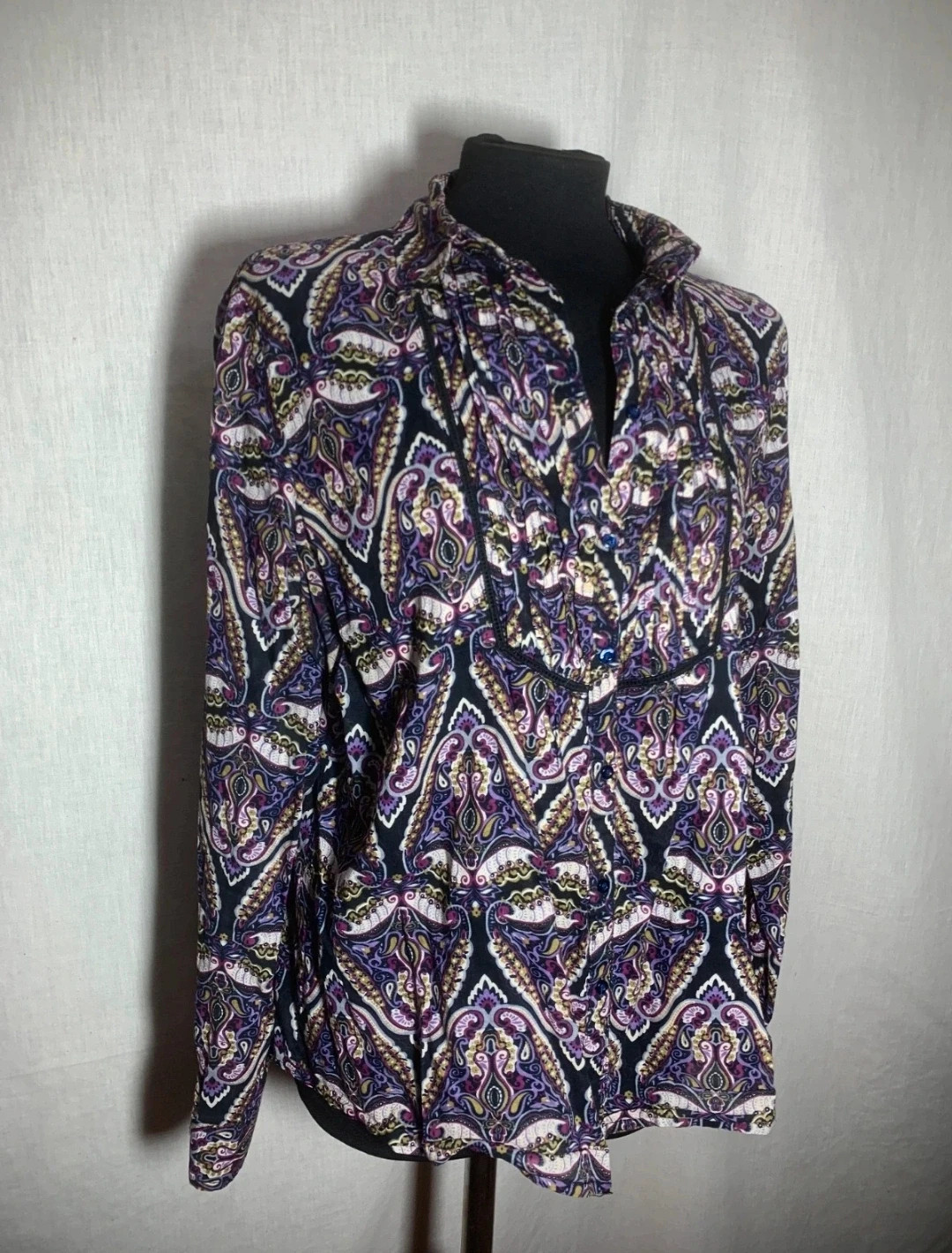 Blusa estampada morada y negra | Purple and Black Patterned Blouse – taille L / 40 / 12 4