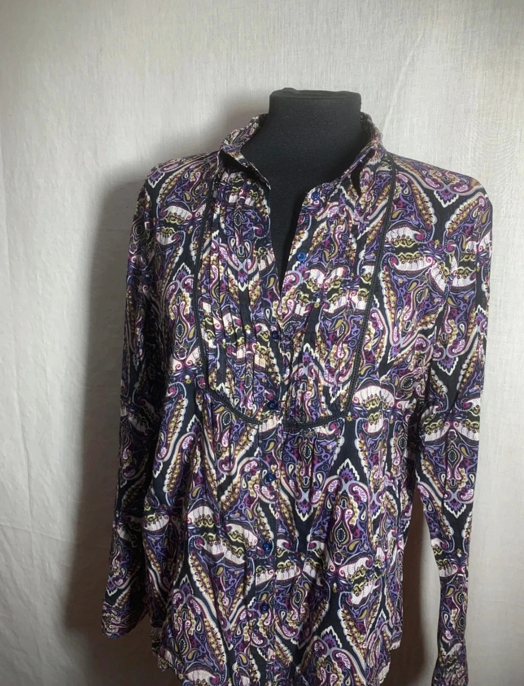 Blusa estampada morada y negra | Purple and Black Patterned Blouse – taille L / 40 / 12 3