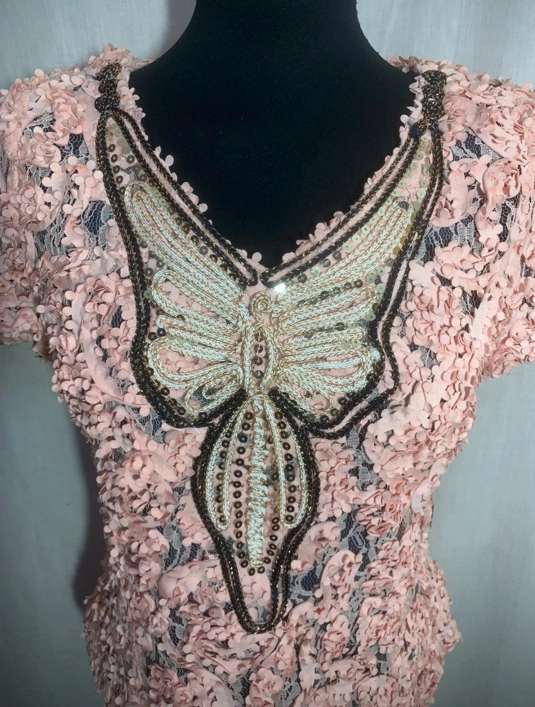 Blusa de Encaje Floral Rosa y Dorada | Pink and Gold Floral Lace Blouse – el Armario de Lulú – taille M / 38 / 10 2