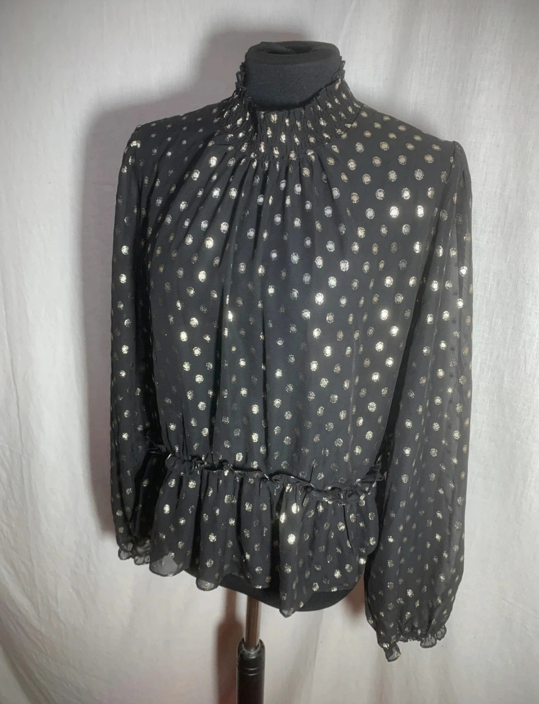 Blusa negra con lunares dorados | Black Blouse with Golden Polka Dots – Pimkie – taille XL / 42 / 14 3