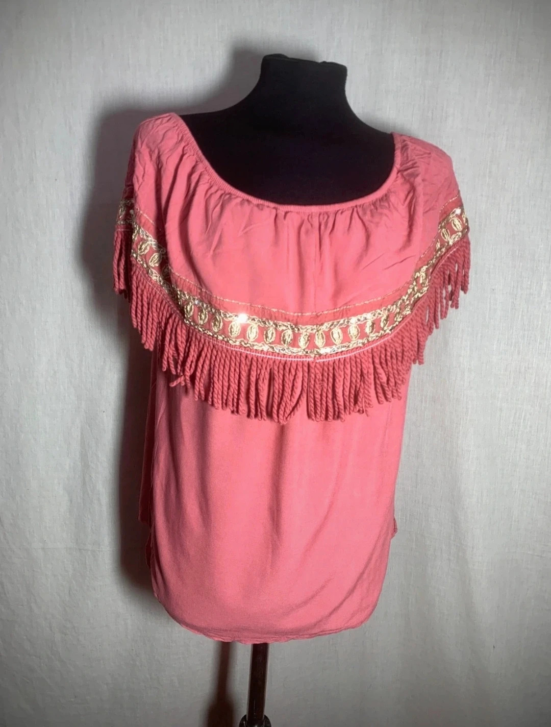 Blusa rosa con flecos estilo vaquero | Pink Blouse with Fringe Western Style – taille Taille unique 5