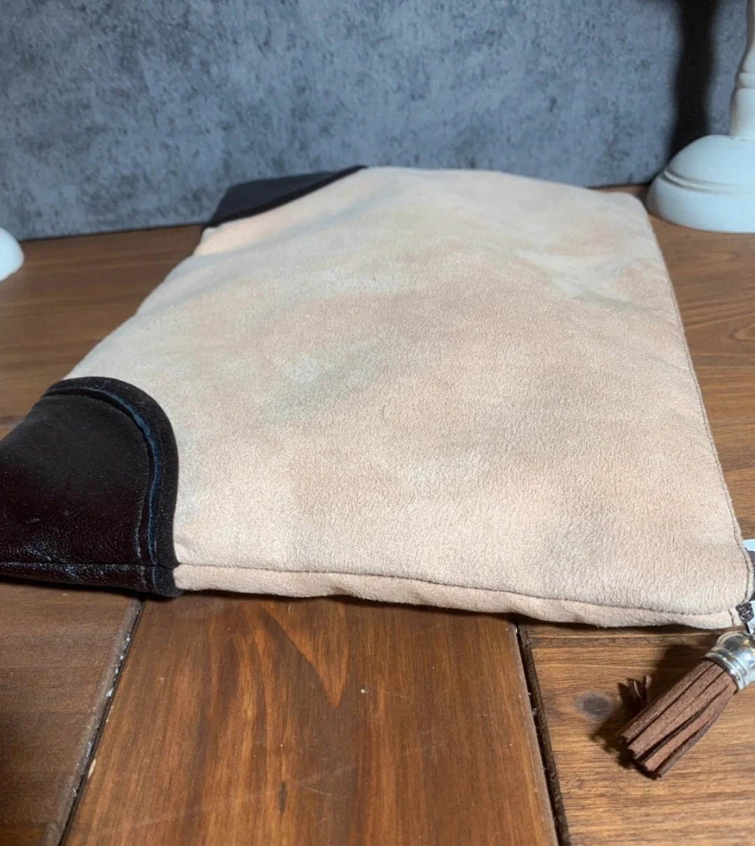 Neceser tela aterciopelada cierre de cremallera beige | Velvet Fabric Toiletry Bag Zipper Closure 5