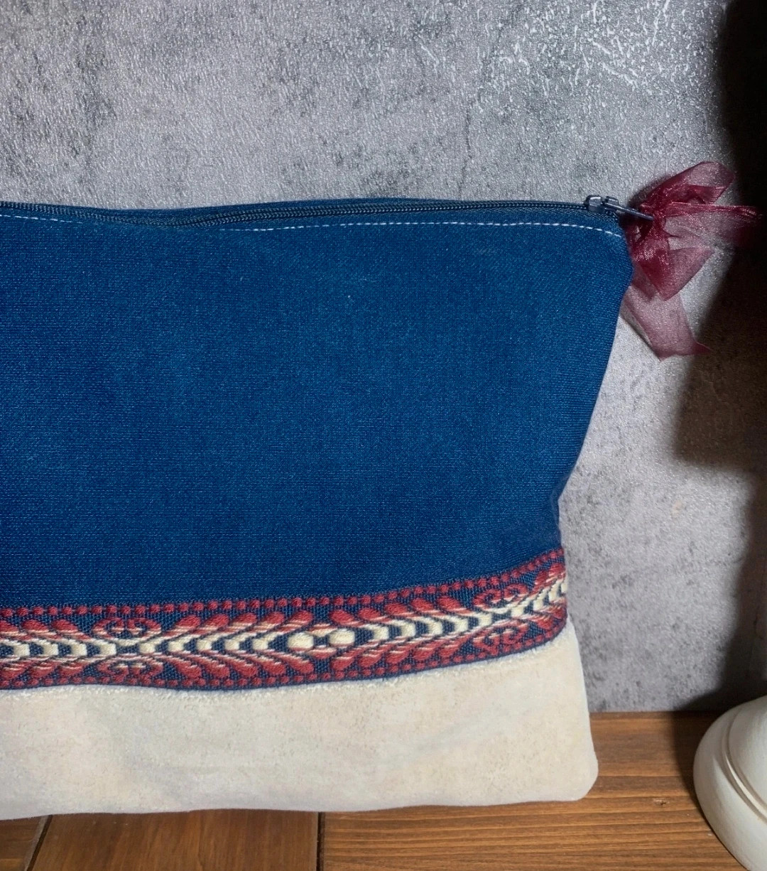Navy Blue and Beige Fabric Toiletry Bag with Zipper Closure – Bleu Marine 5