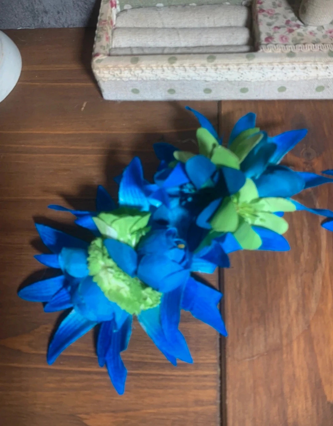 Pareja de horquillas de flores azules y verdes | Pair of Blue and Green Flower Hairpins 5