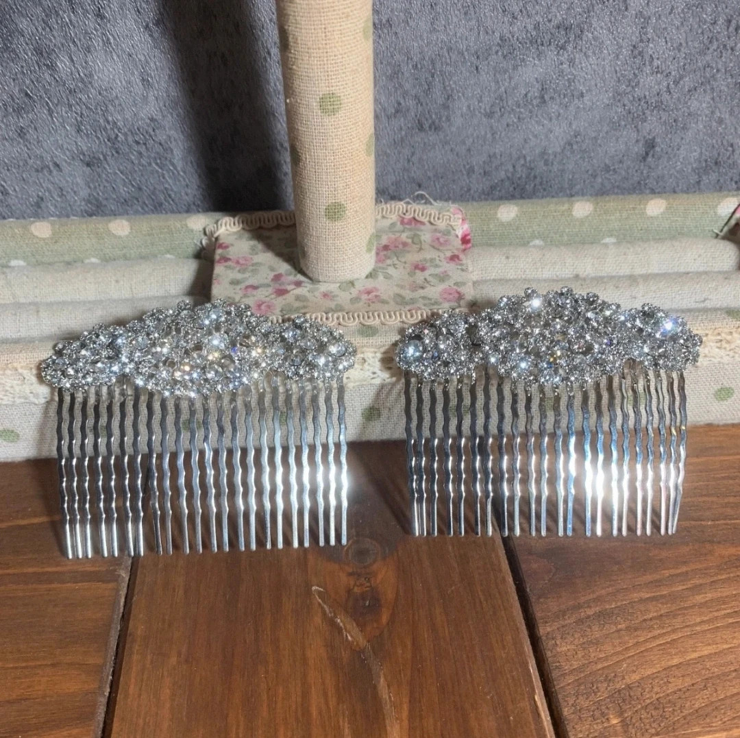 Par de Peinetas Plateadas | Pair of Silver Hair Combs | Paire de Peignes Argentés 4