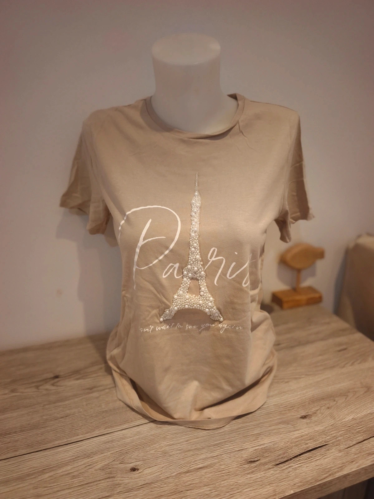 T-shirt beige « Paris » perles Amisu Taille S