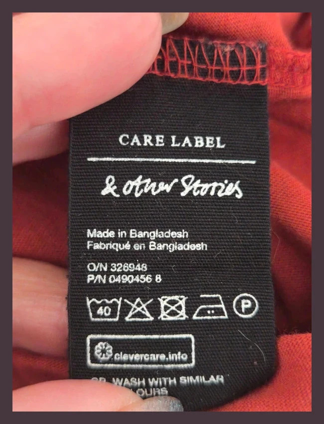 t shirt couleur rouille taille 34. No191 – Care Label – taille XS / 34 / 6 3