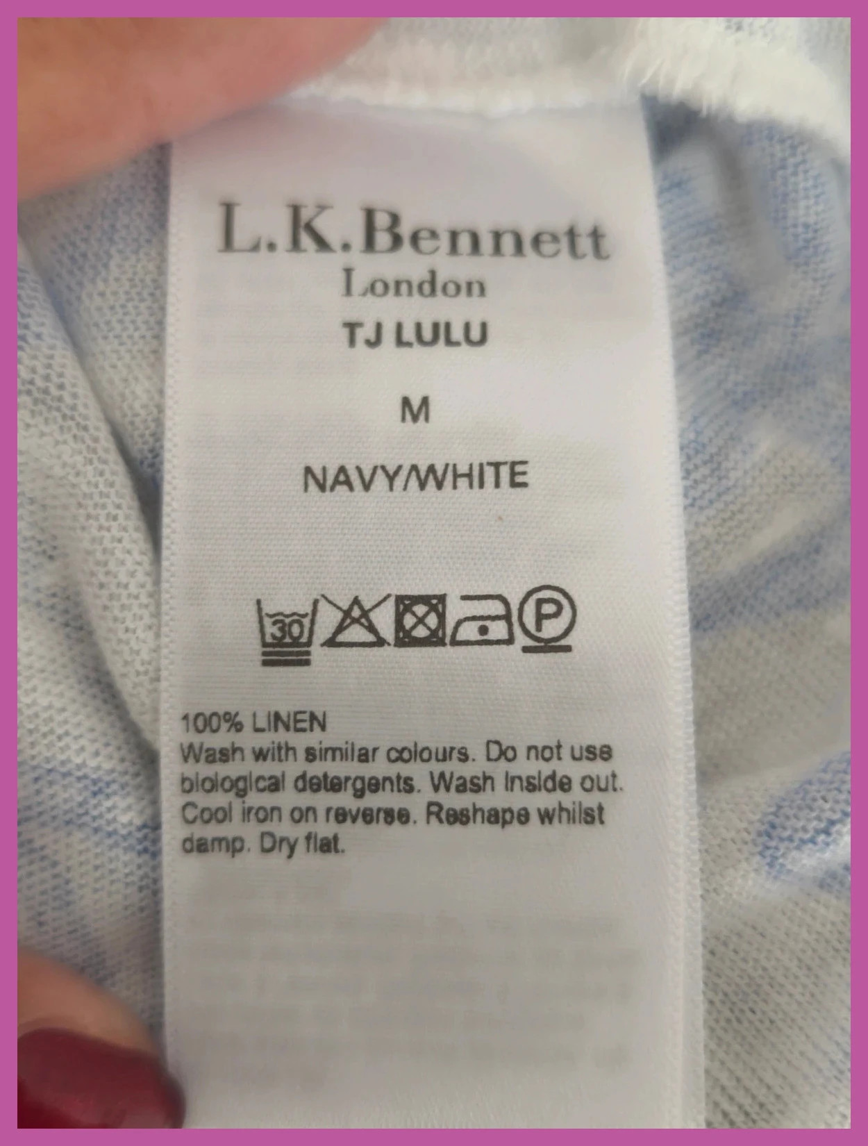 T-shirt en lin L.K. Bennett blanc et bleu motif cordage – Taille M. No279 – LK Bennett – taille M / 38 / 10 3