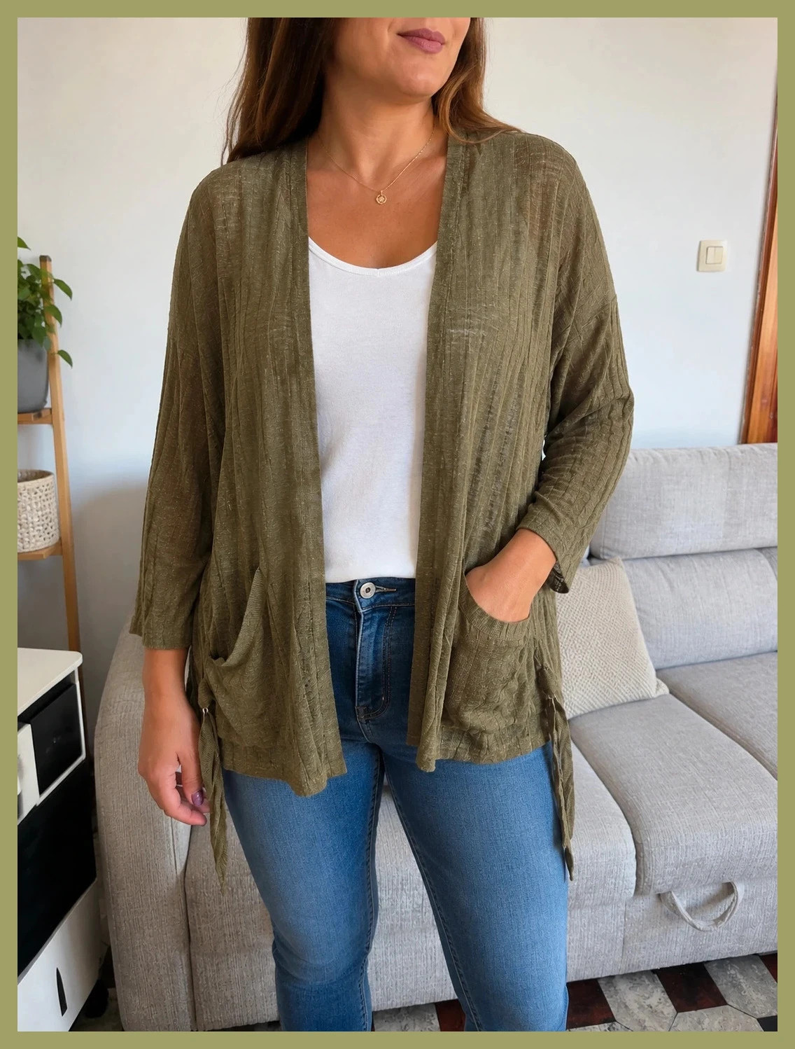 Gilet kaki léger Next – Taille L – Style bohème/casual