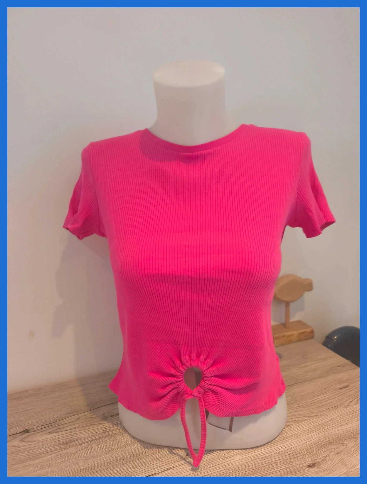 T-shirt rose fuchsia côtelé C&A Taille 158/164 (13-14 ans)