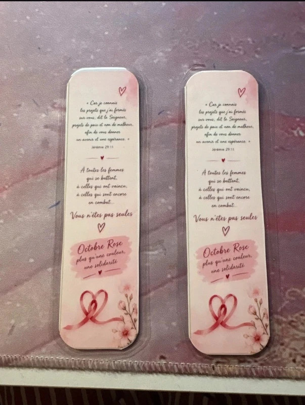 Lots de 2 marque page octobre rose plastifié – Fait Main 2