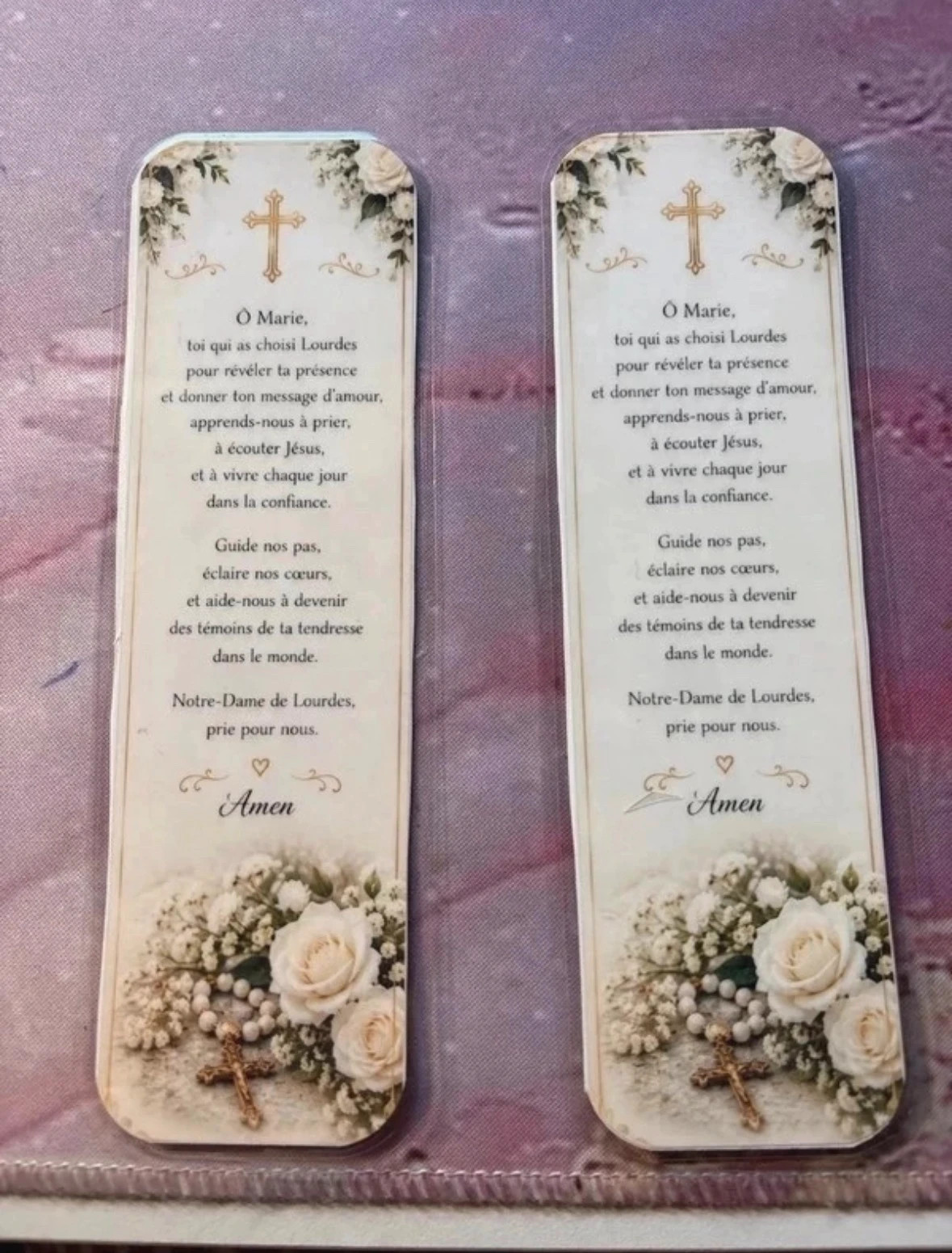 Lots de 2 marque page lourdes vierge marie couronne dorée plastifié – Fait Main 2