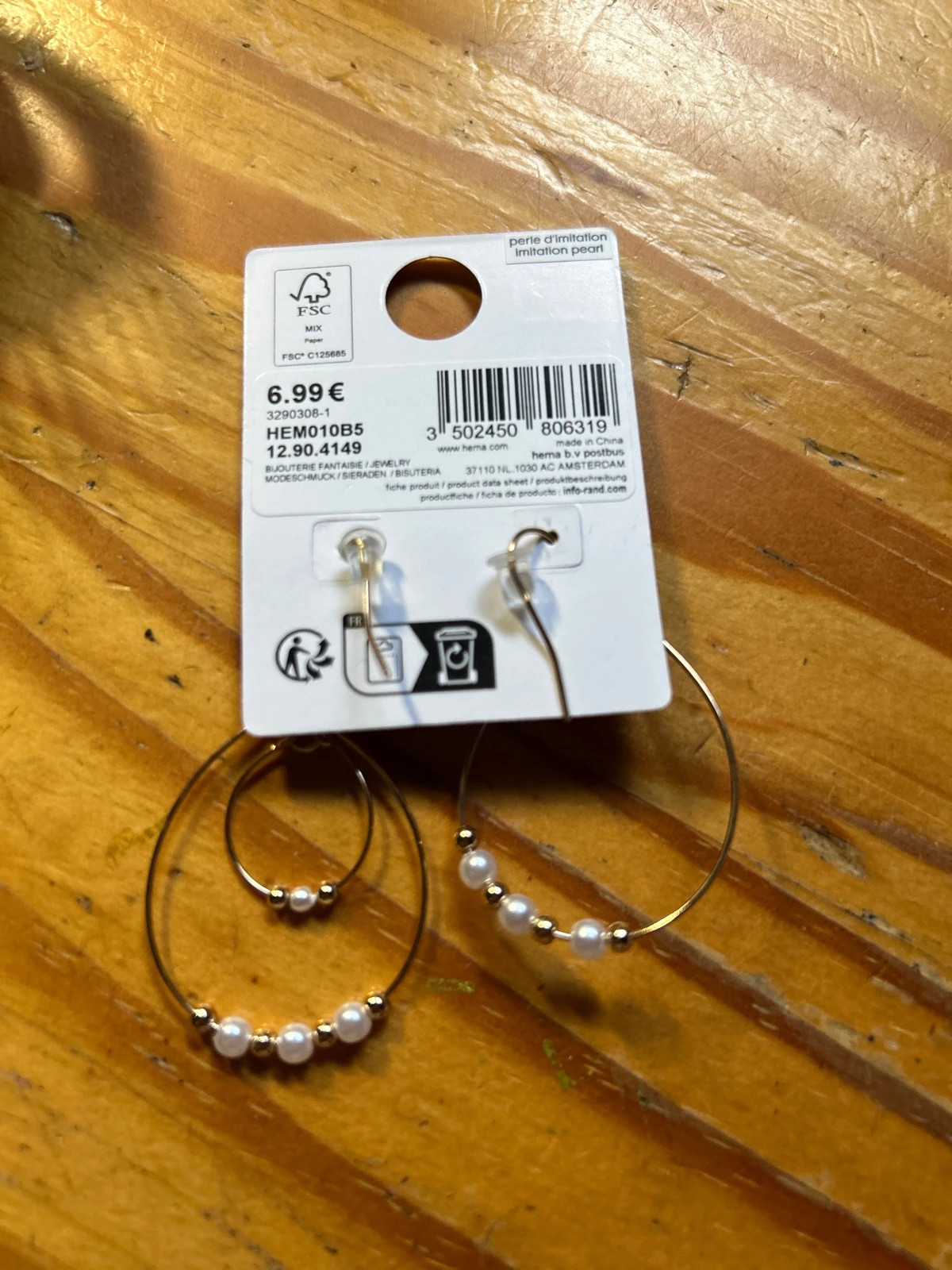 Boucle d’oreilles dorée perle blanche neufavecetiquette – Hema 3