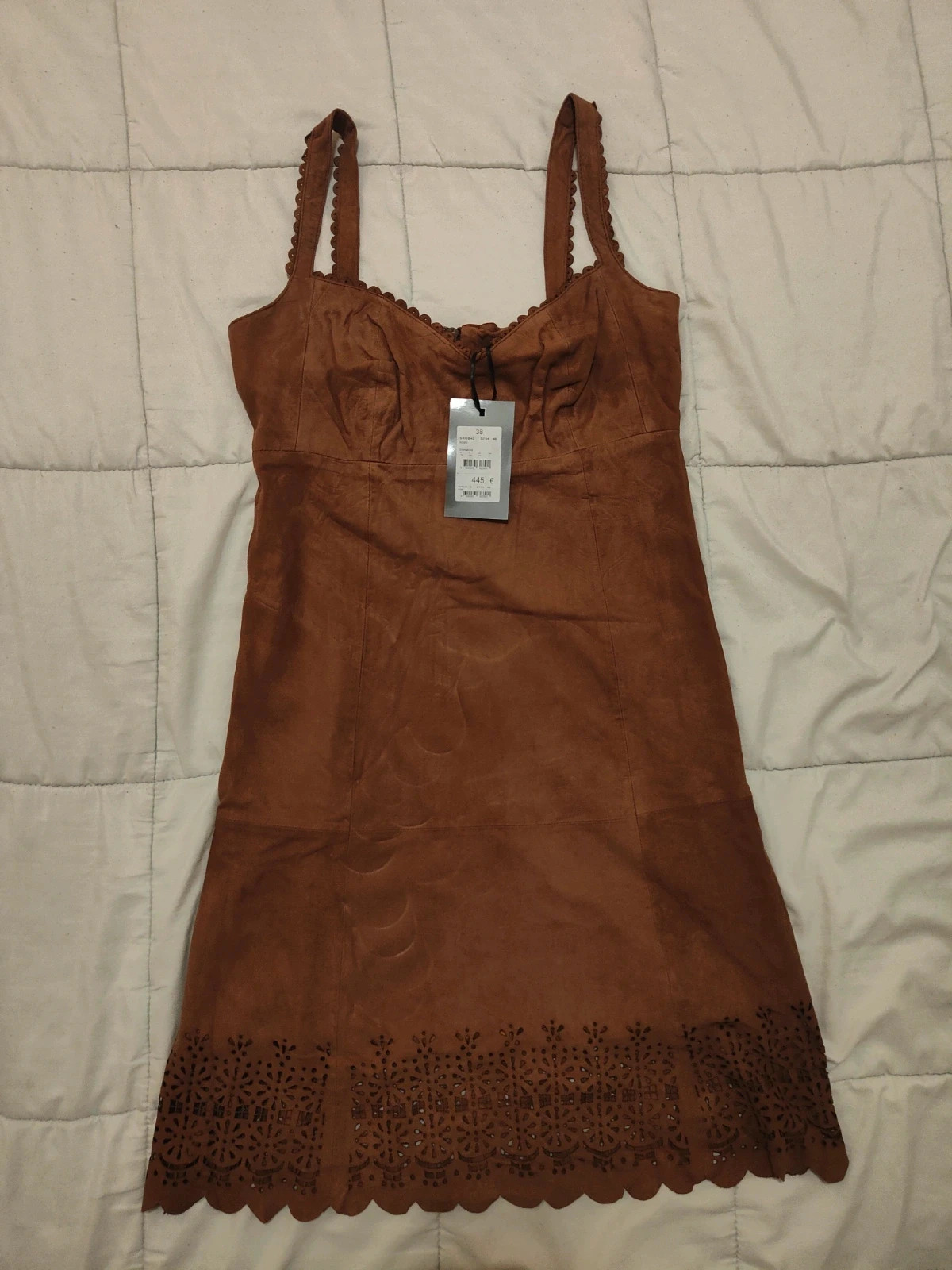 Robe ZAPA camel en cuir chèvre velours 92 cm Taille 38 Fr / It 46