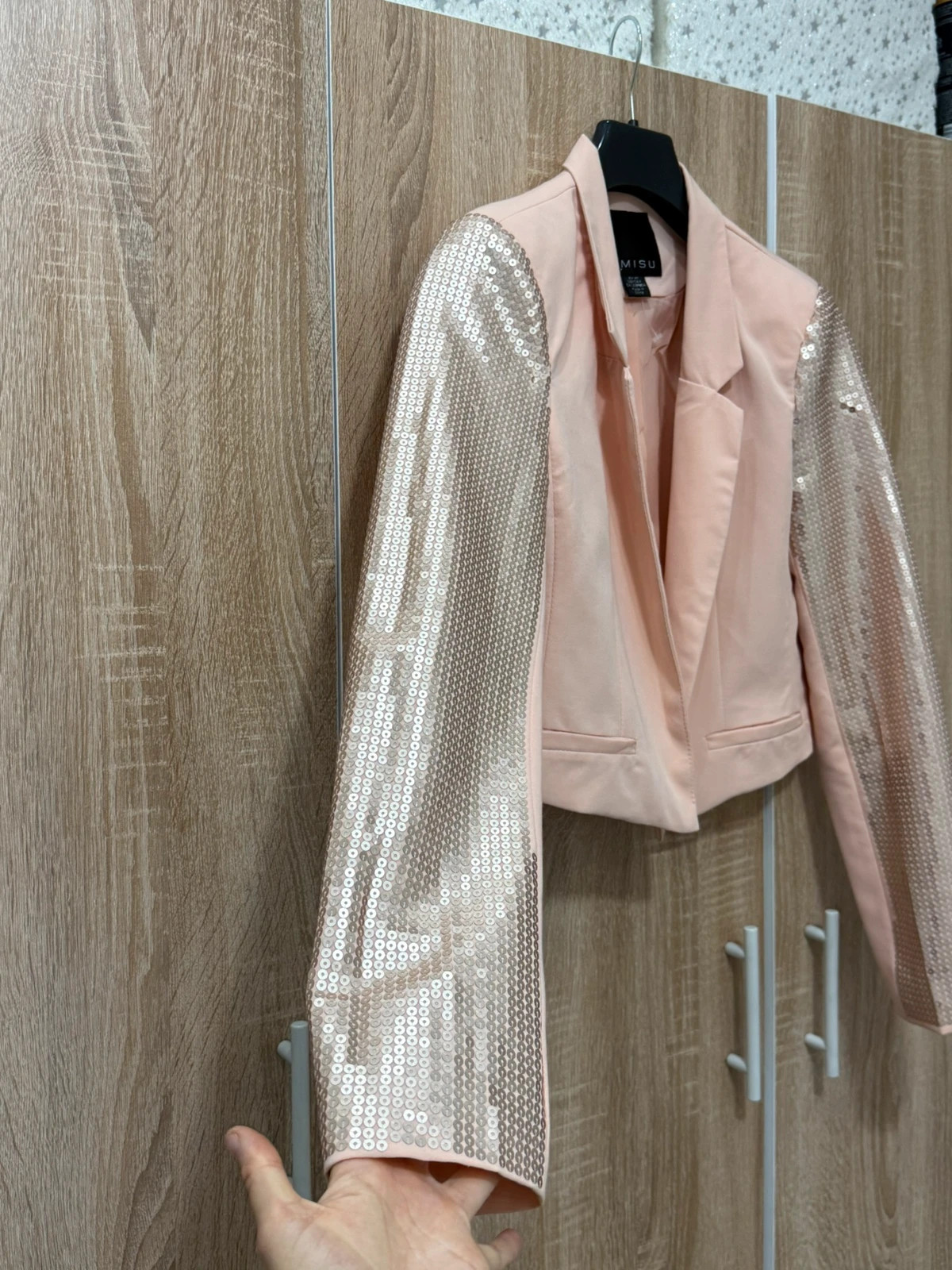 Blazer rosa mit Paillettenärmeln – Amisu – taille XS / 34 / 6 3