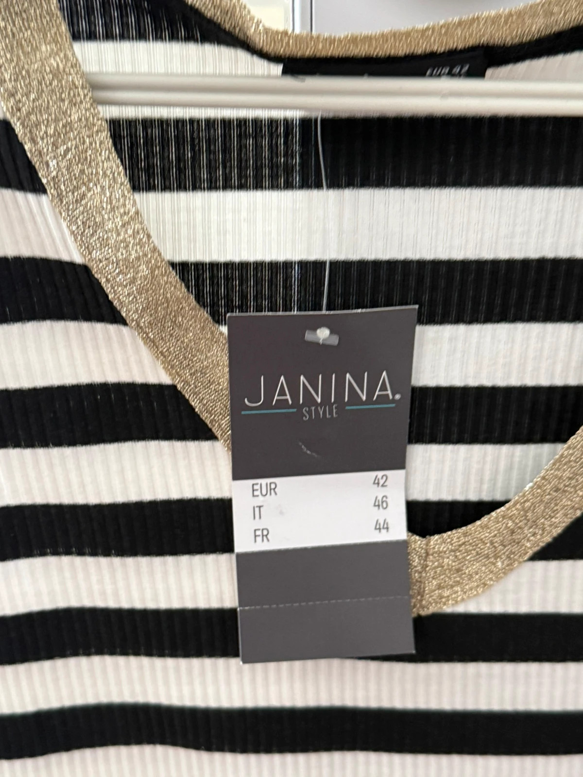 Janina Style Top schwarz-weiß gestreift mit Gold – Janina – taille XL / 42 / 14 3